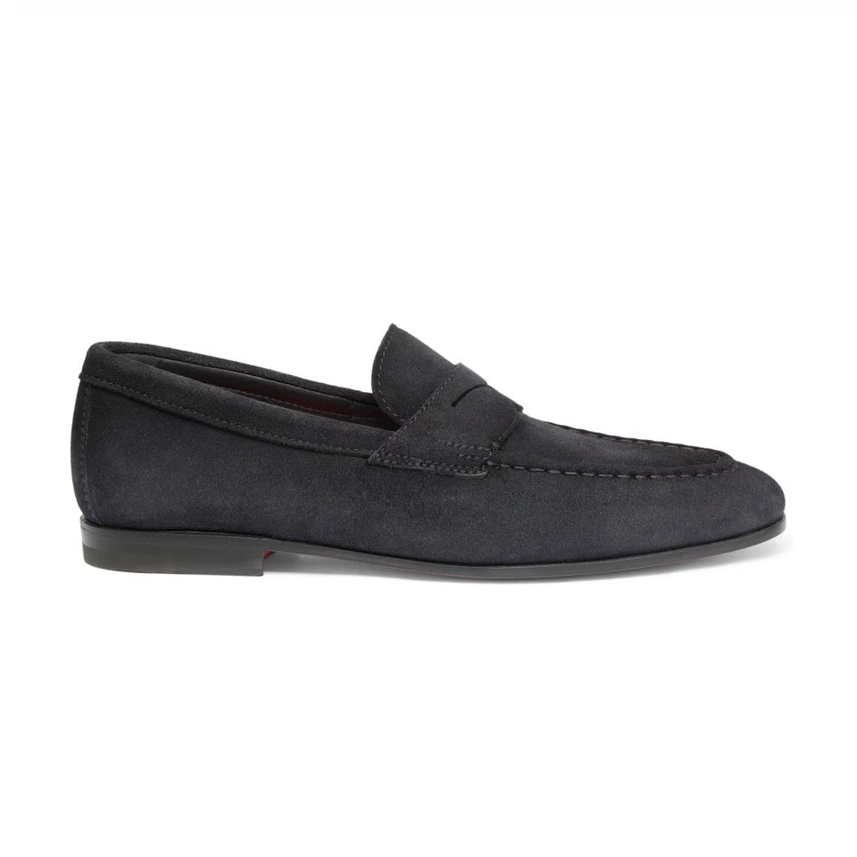 Santoni Blauw Suede Penny Loafer