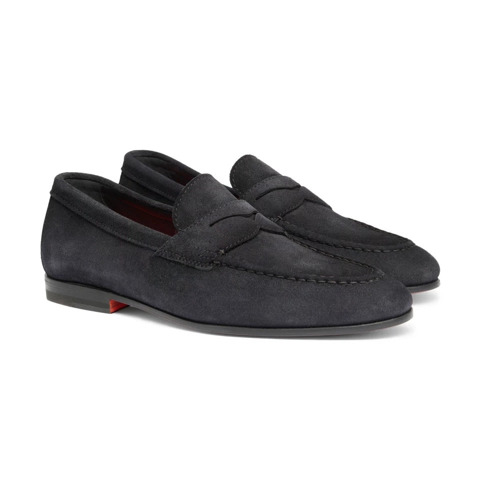 Santoni Blauw Suede Penny Loafer